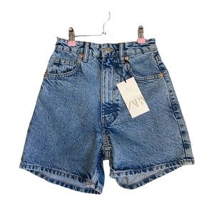Zara Hi-Rise Mom Fit Blue Shorts (0) NEVER WORN